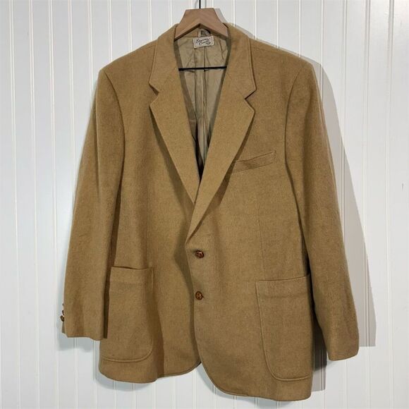 Vintage Étienne Caron Camel Hair Wool Blazer 42R Tan Sport Coat Made in Korea - Picture 1 of 14